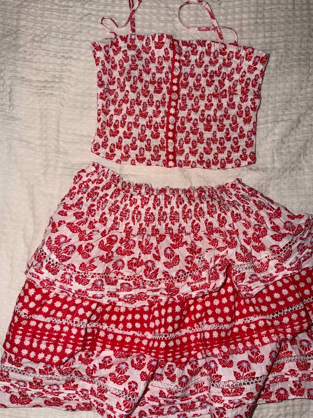 Roller Rabbit Red and White Floral Tiered Two-Piece Set